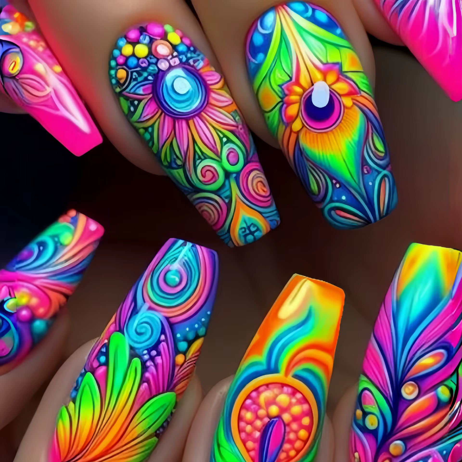Faux ongles en acrylique, 24 pièces/ensemble, courts, moyens et longs, fleurs de printemps, pour la 