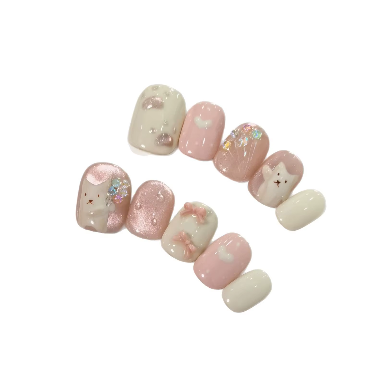 Ensemble de 10 ongles à pression faits à la main, nœud papillon en forme de chat mignon, Design d'am