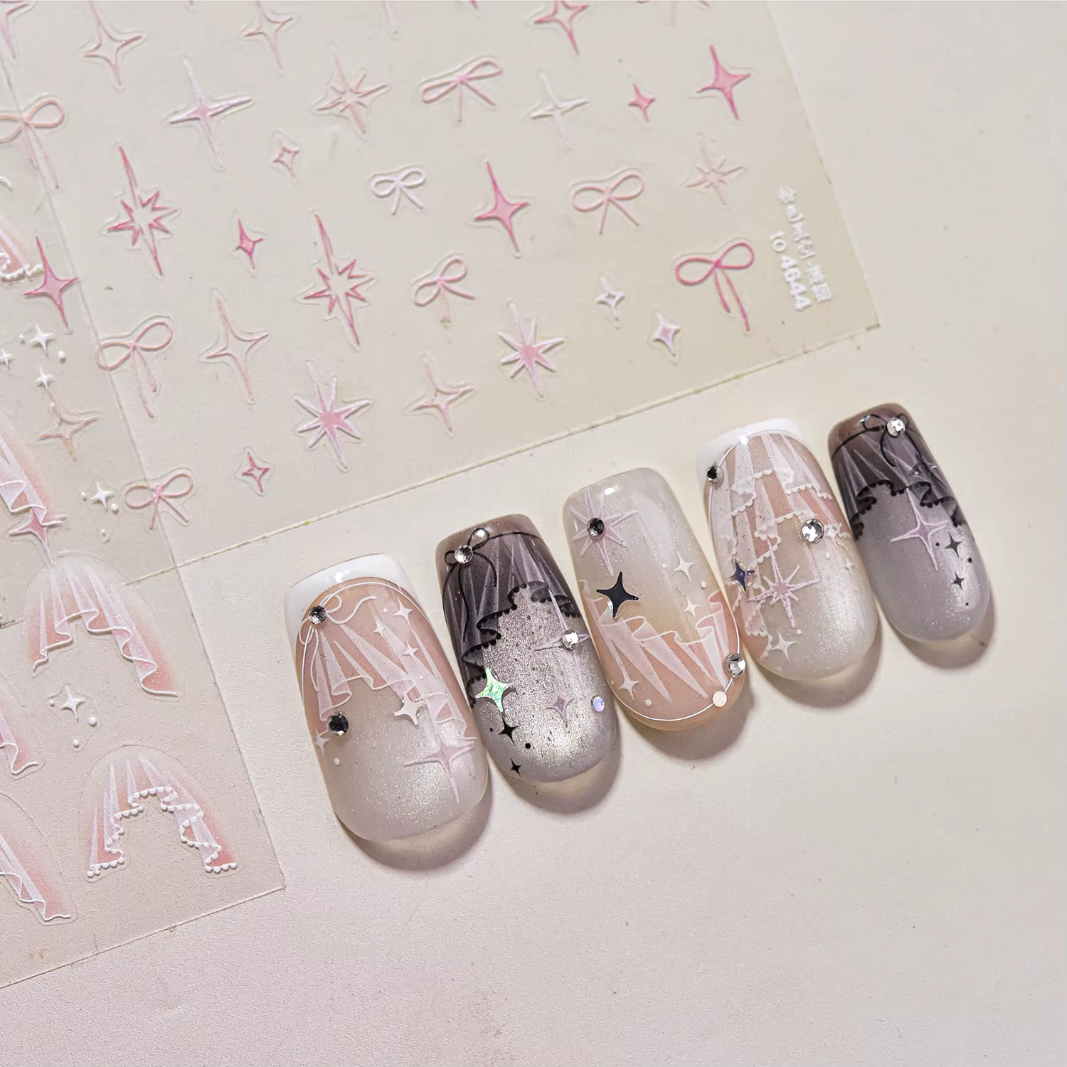 Autocollant pour ongles fins et résistants 3D, mignon ciel étoilé rose, autocollants pour Nail Art, 