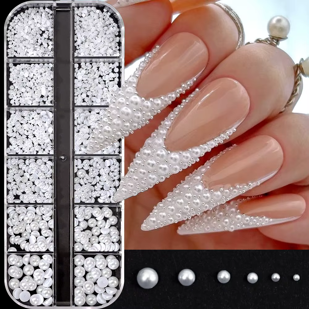 Ensemble de 12 boîtes de breloques pour ongles en perles japonaises, 1.5-5mm, strass 3D mixtes compl