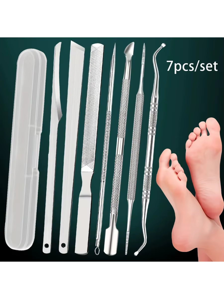 Ensemble d'outils de pédicure 7 pièces, lime à pieds, râpe, exfoliant pour peau lisse, fourchette po