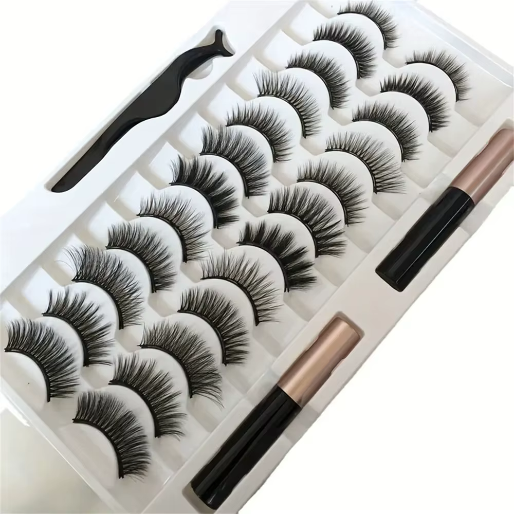 12 paires de ensembles de faux cils magnétiques, avec eye-liner, effet de maquillage naturel, ensemb