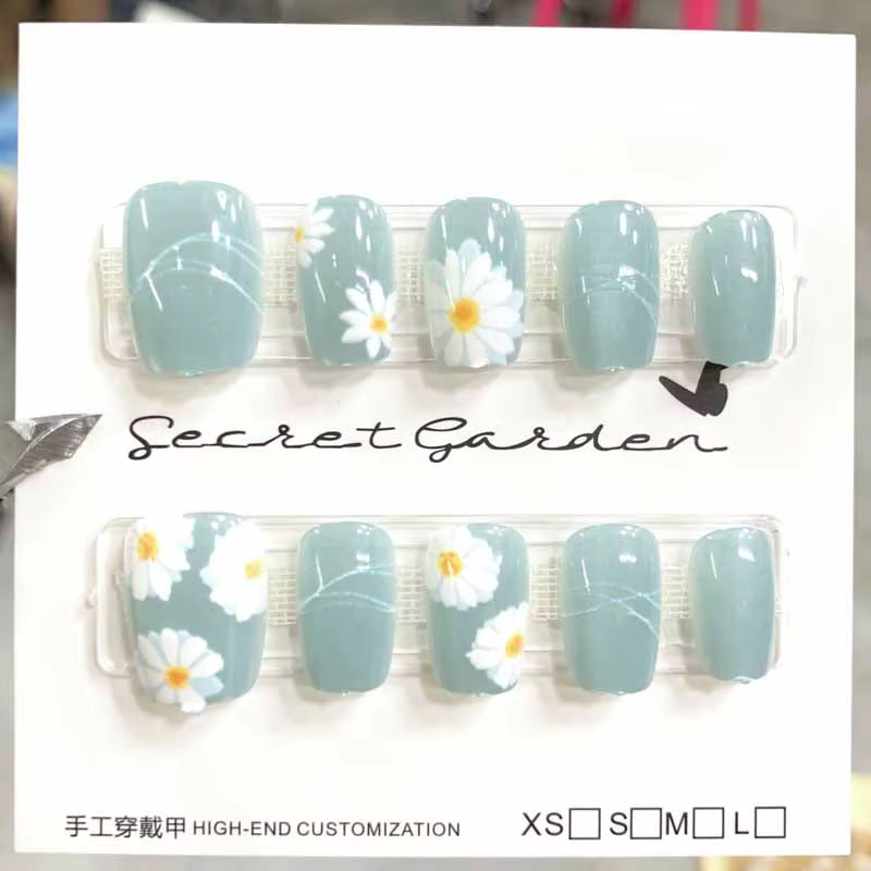 10 pièces mignon marguerite chat yeux presse sur ongles portable faux ongles séchage rapide étudiant