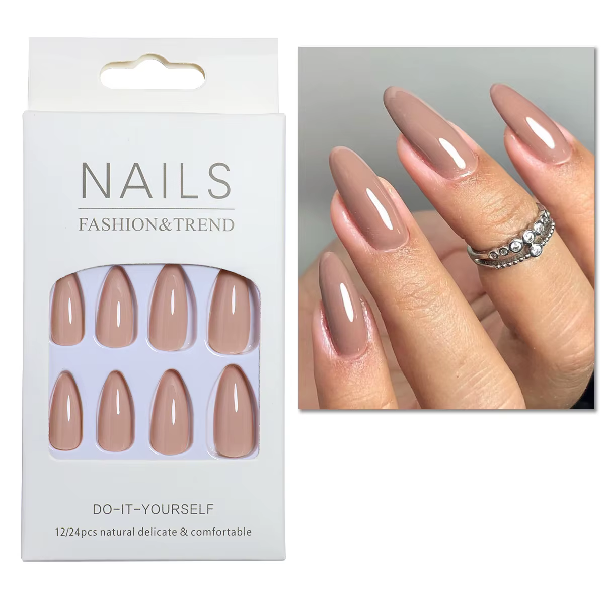 Ensemble de faux ongles à pression, 24 pièces, marron, blanc, automne, hiver, 50-Thurtips