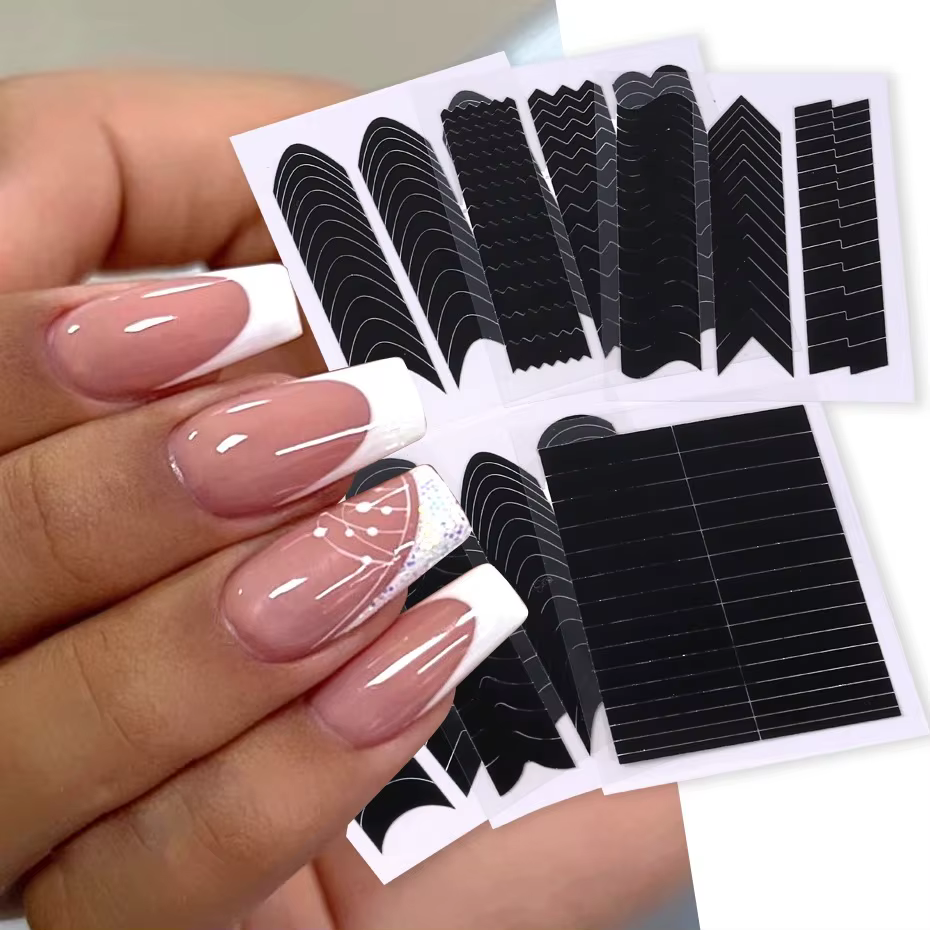 Ligne de bande française pour Nail Art, Guide de pointe de frange, modèle de pulvérisation Oblique o