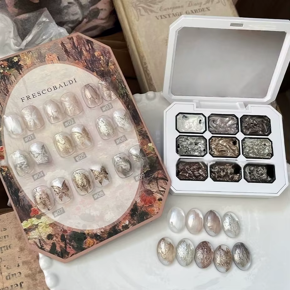 Lot de 9 vernis à ongles solides, poudre de fée métallique, gel UV, pour ongles DIY, vernis à ongles