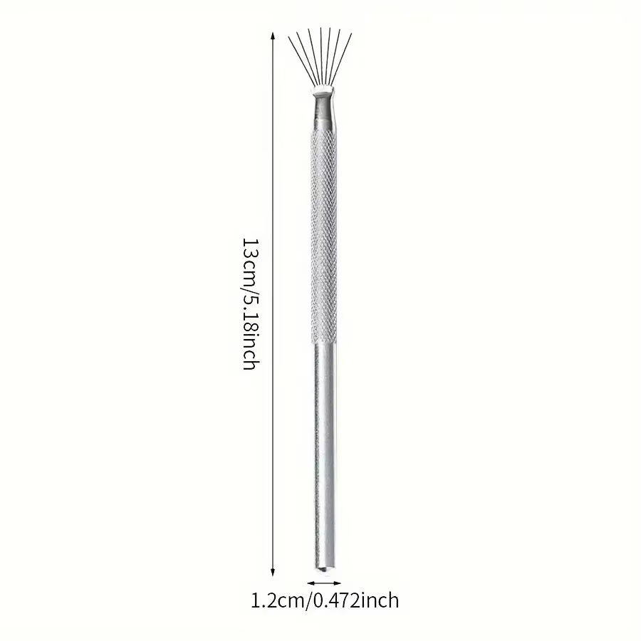 Brosse à ongles à rayures à 7 broches, poignée en acier inoxydable, broches pliables, ligne Ultra-fi