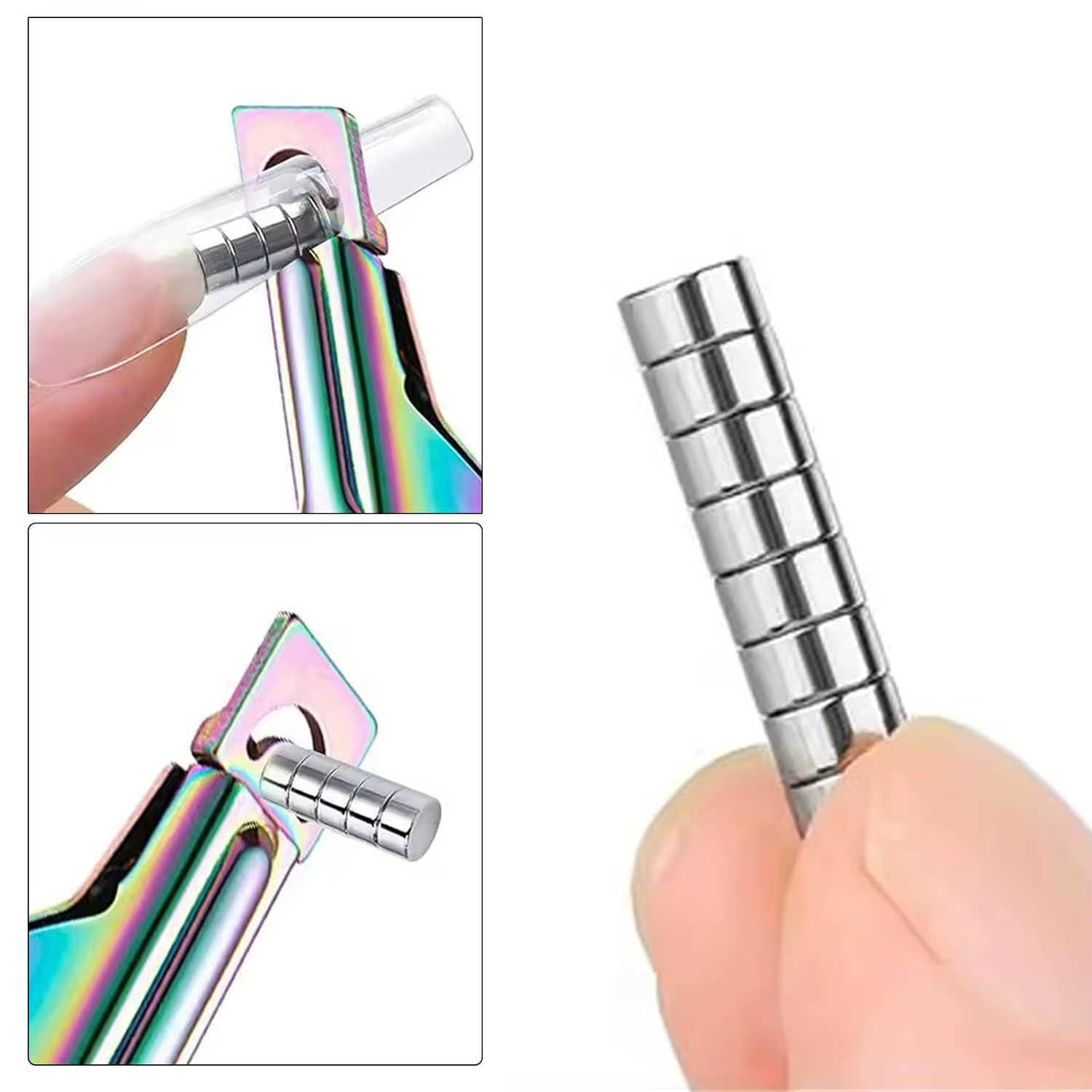 Mini aimants ronds cylindriques multi-oeil de chat, outils d'art des ongles pour mesurer la longueur