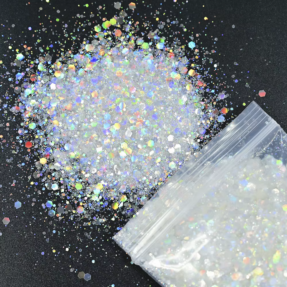 50 g/sac brillant irisé rose Nail Art paillettes Ultra-mince mixte hexagone paillettes gros flocons 