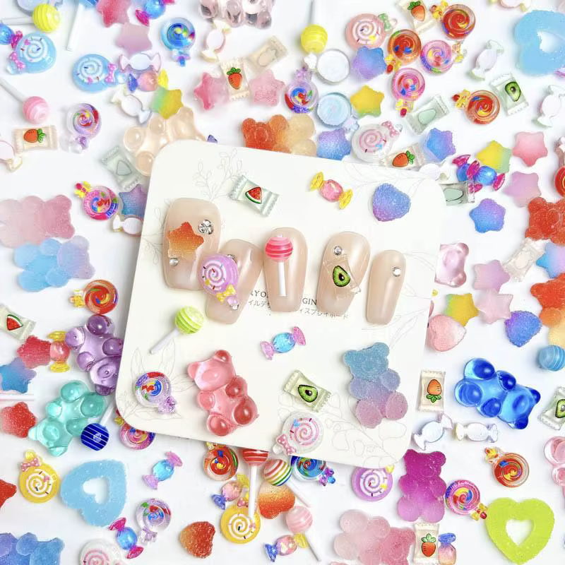 Breloques à ongles en résine colorées mélangées, sucette de simulation, ours GUNIBear, série de bonb