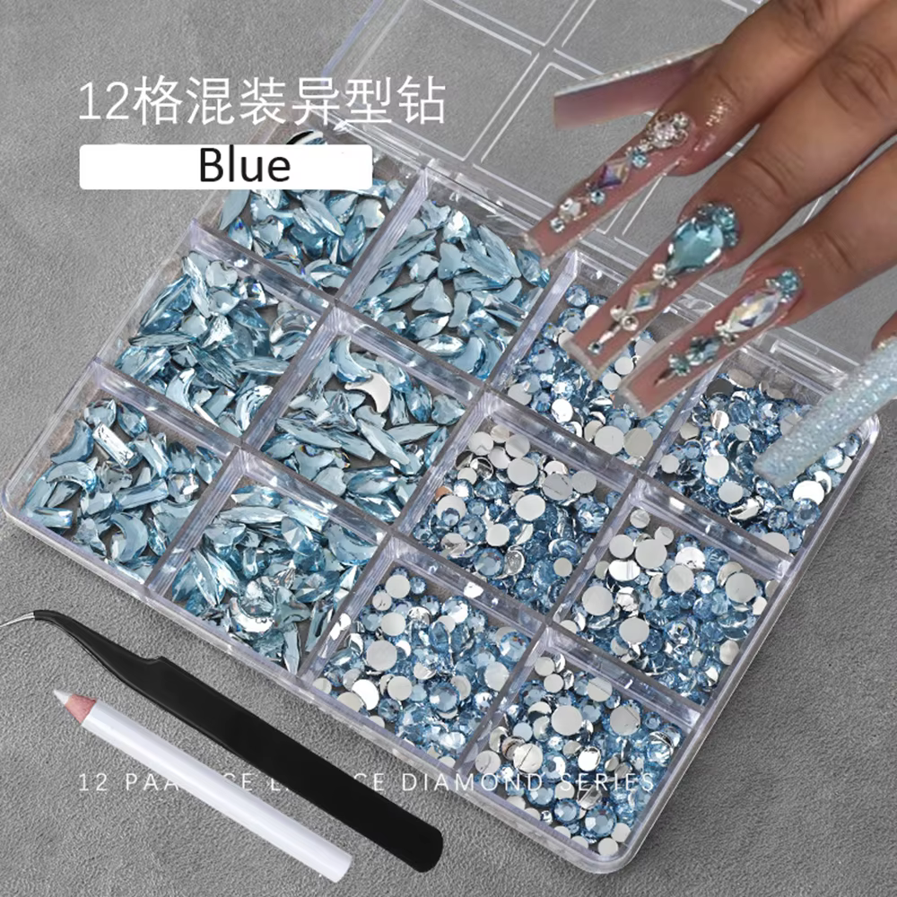 12 grilles 3D Champagne or Nail Art strass multi-formes Flatback cristal diamant breloques pour ongl