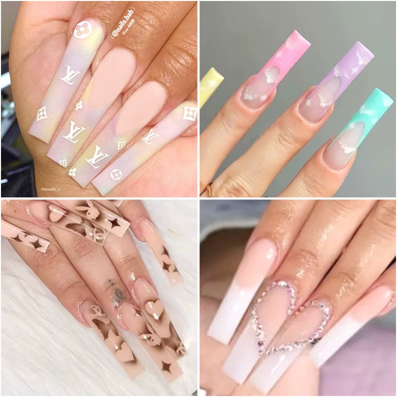 240 pièces/boîte multi-tailles XXL longs faux conseils presse sur ongles acryliques couverture compl