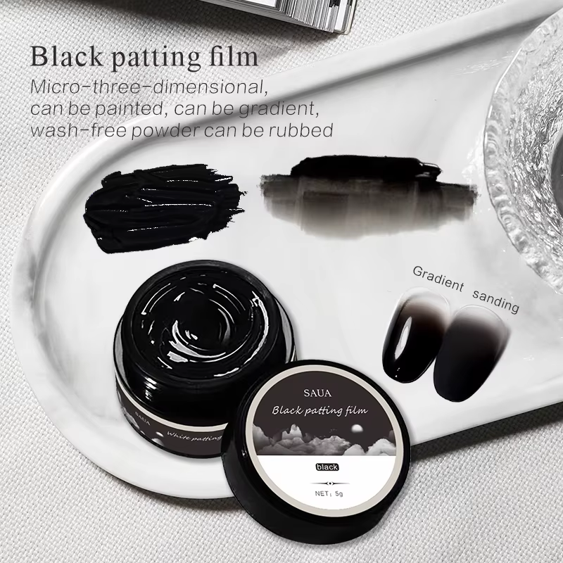 Colle à ongles 5G couleur unie noir et blanc, colle à effet plâtre, gel couleur unie dégradé brillan