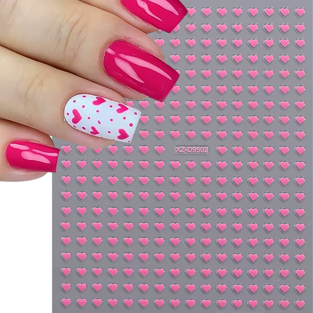 Autocollants pour ongles en forme de cœur, couleurs mélangées 3D, pour la saint-valentin, doux, roug