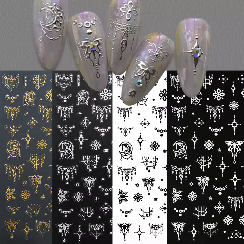 Autocollants pour ongles lettres romaines, 4 pièces, doré, argenté, noir, blanc, Alphabet, décalcoma