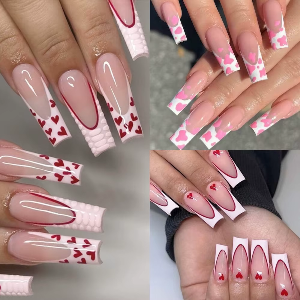 120 pièces/boîte mat rose français presse sur ongles acrylique longs carrés faux ongles conseils cou