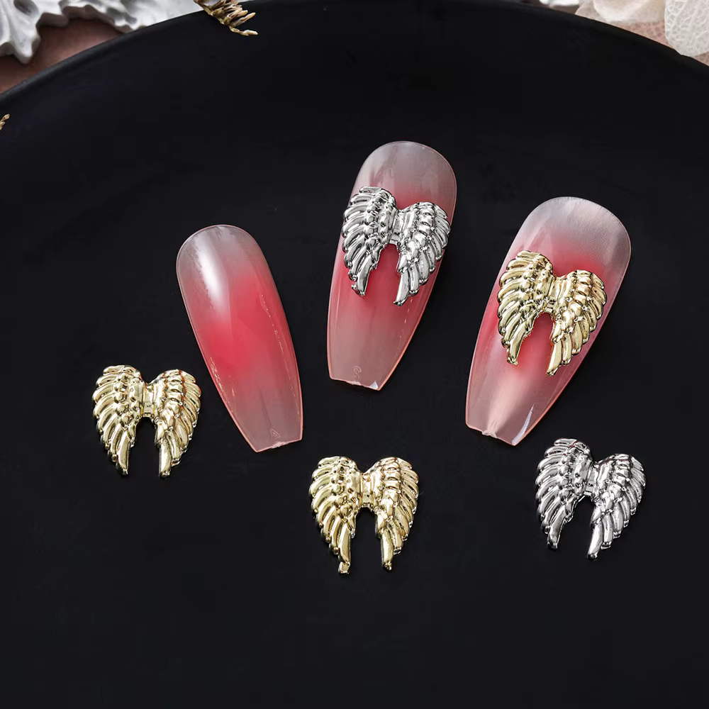 Ailes d'ange en métal pour décoration d'ongles, 20 pièces, or et argent, breloques pour Nail Art, ma