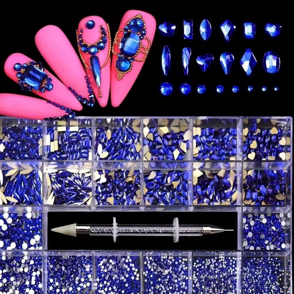 2500 pièces verre cristal diamant Nail Art strass 21 grille boîte bijoux de luxe gemmes ongles charm
