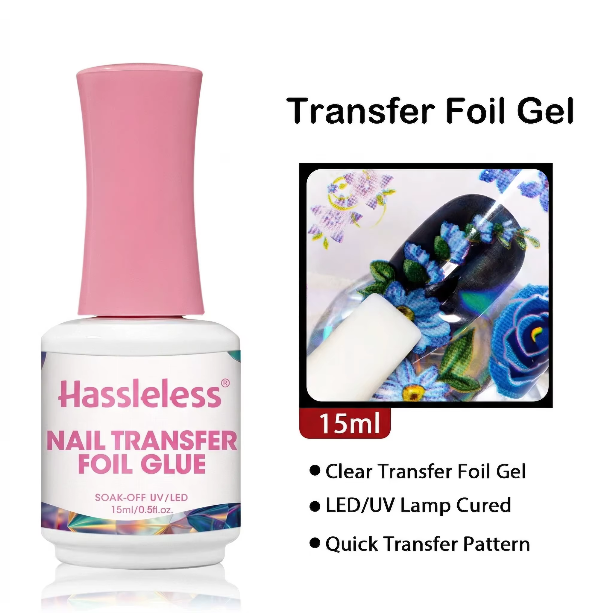 Gel à ongles pour transfert de feuille d'aluminium Hassleless 15 ml — Spécialement formulé pour l'ad