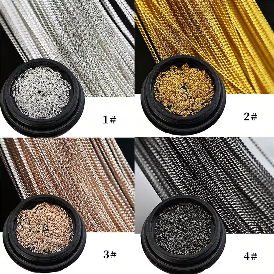 Chaîne plate en métal 1M 1mm, clous or argent, chaînes de décoration pour Nail Art, accessoire de bi