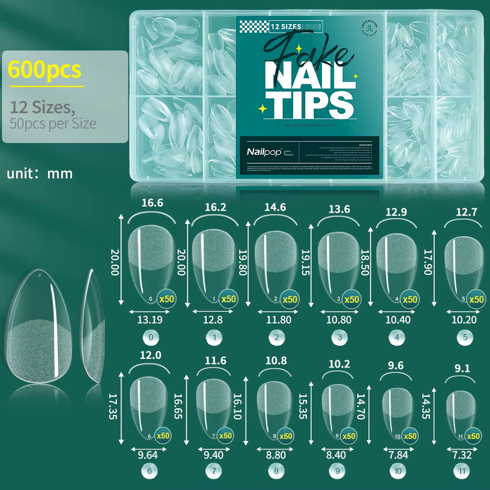 NAILPOP – faux ongles en Gel souple, 600 pièces, couverture complète, cercueil, amande, forme ovale,