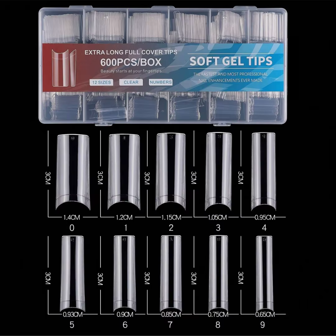 600 pièces sans courbe C XL ongles conseils, clair longs carrés droites faux ongles 10 tailles demi-