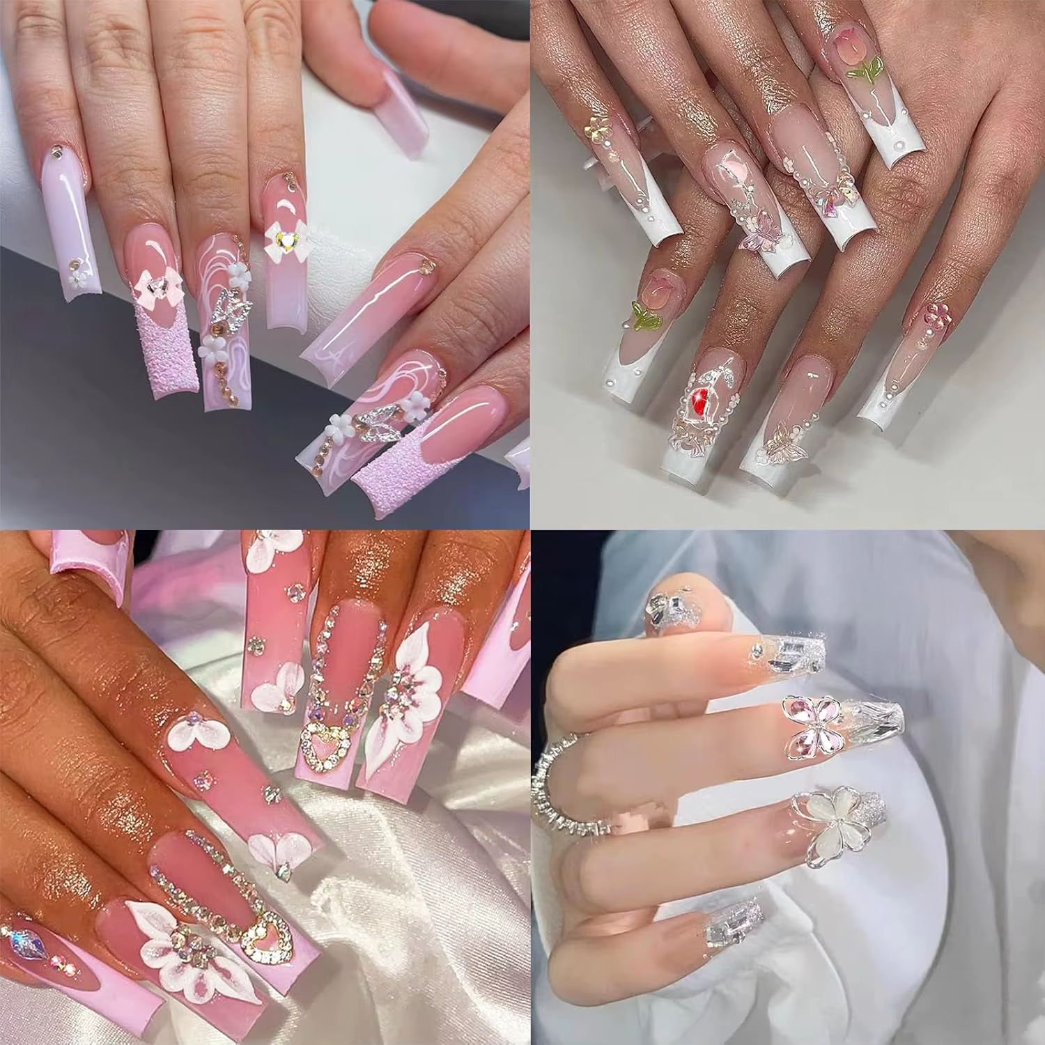24 pièces breloques pour ongles Y2k alliage Nail Art strass breloques 3D coeur étoile arc avec stras