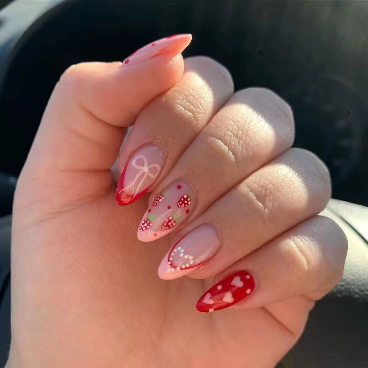 24 pièces mignon rouge pomme modèles presse sur ongles rose français avec étoile Plaid faux ongles p