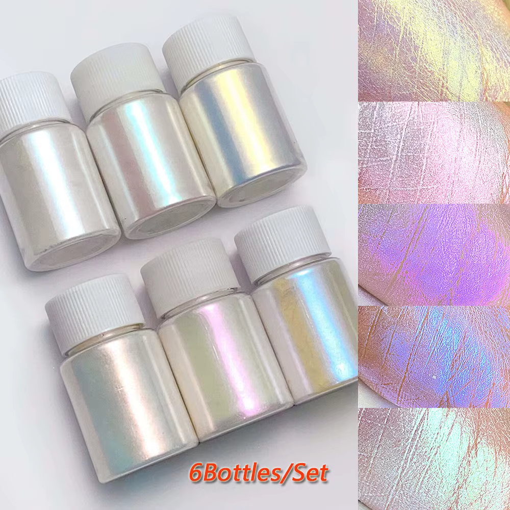 6 couleurs/ensemble Aurora sirène Chrome poudre à ongles blanc perle irisée Mica poudre caméléon pai