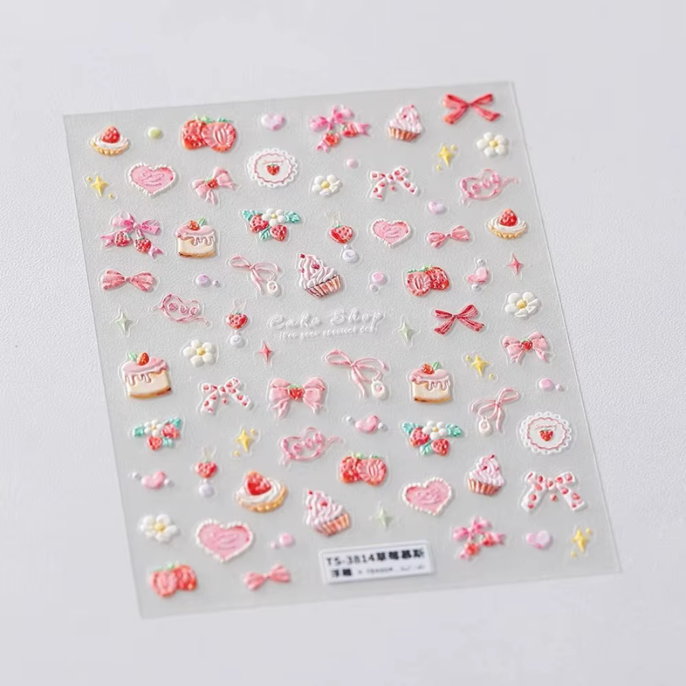 Autocollants pour Nail Art, décalcomanies de manucure, joli Muffin aux fraises, crème, gâteau, crème