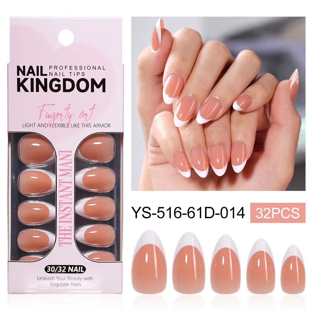 VITAGWX 32 faux ongles à presser courts, design français, ongles en amande, faux ongles en acrylique