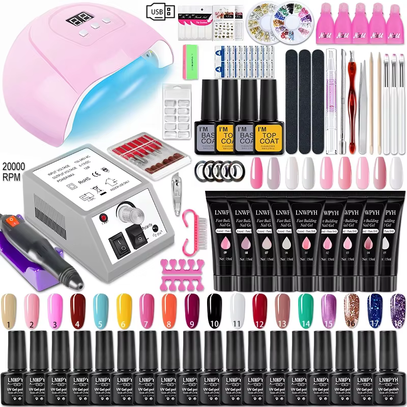 Kit de Gel pour ongles avec sèche-lumière LED, perceuse à ongles, Extension d'ongles en Poly, Kit de