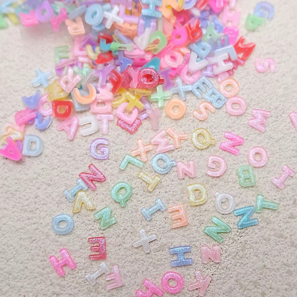 Breloques pour Nail Art, mélange de lettres, couleur bonbon, avec paillettes, résine, strass, Kawaii
