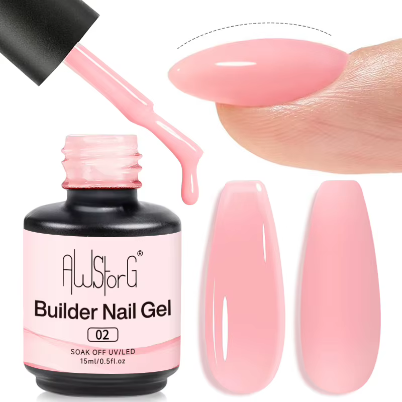 AWStorG Gel de Construction pour Ongles en Bouteille Rose Lacté 15ML – Gel de Construction à Appliqu