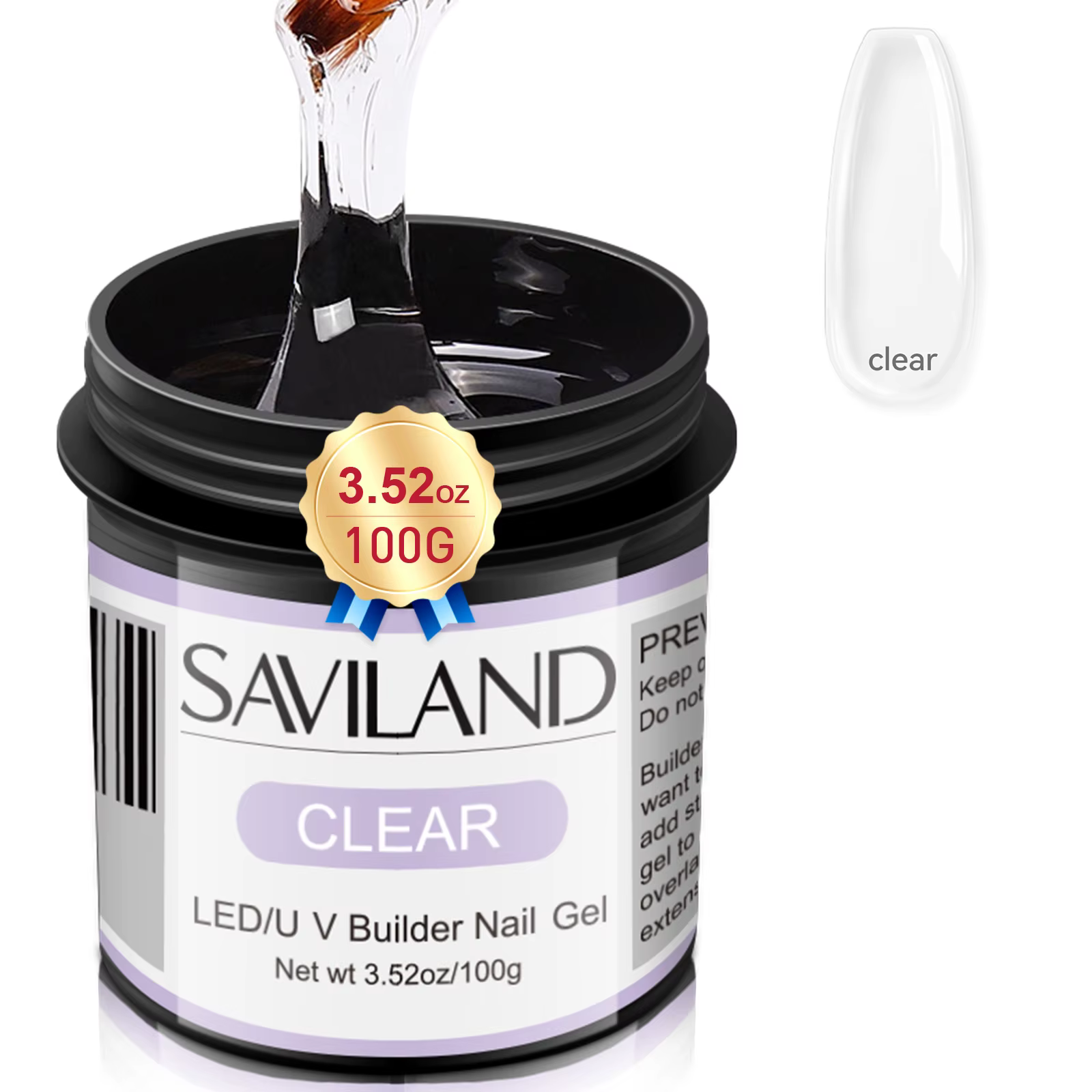 Saviland Gel de Construction Transparent 100g (3.5oz) en Bouteille pour Extension d'Ongles, Renforce