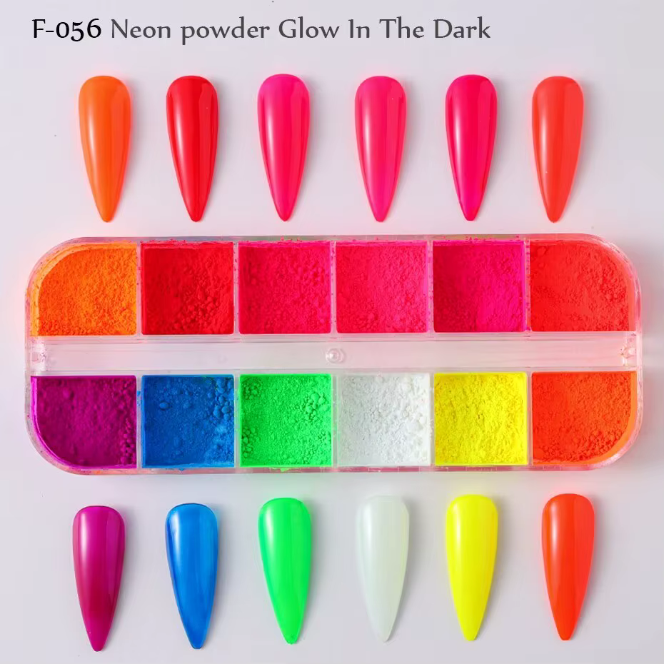 12 grilles de poudre néon colorée, Pigment Fluorescent, breloque à paillettes pour ongles, décoratio
