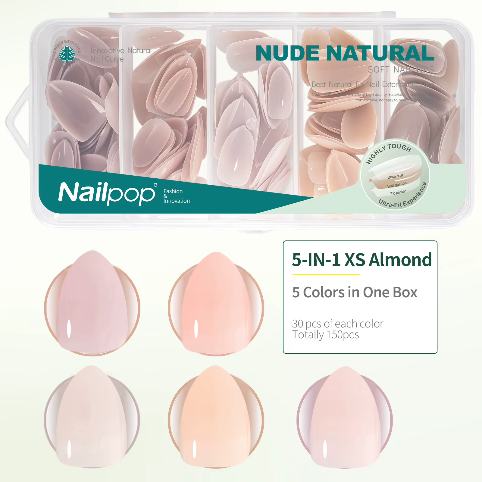 Nailpop Ultra Fit presse sur ongles Extra court/moyen naturel avec couleur de Base forte adhérence n