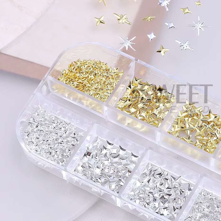 12 grilles or argent étoiles breloque pour ongles 3D métal Rivet étoile Nail Art décoration Y2K Styl