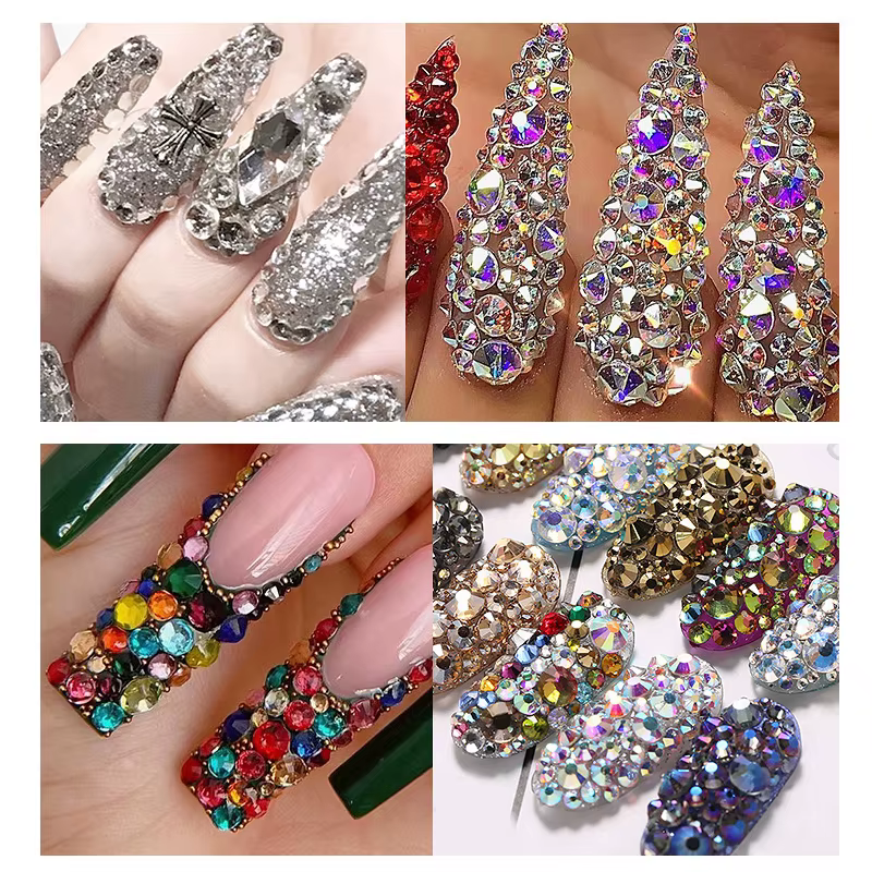 nail art accesoires ongle decoration strass ongle Strass multi-tailles 3D cristal, 3 pièces/ensembl