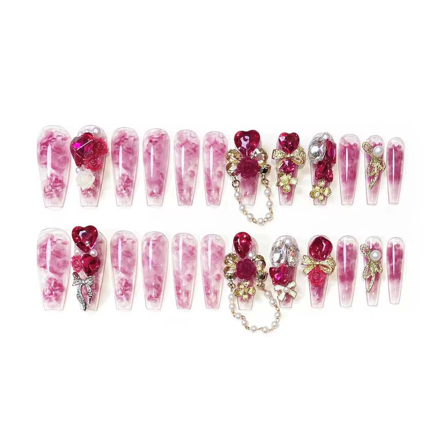 24 pièces nouvel an métal lourd presse sur ongles mariée chinoise mariage faux ongles couverture com