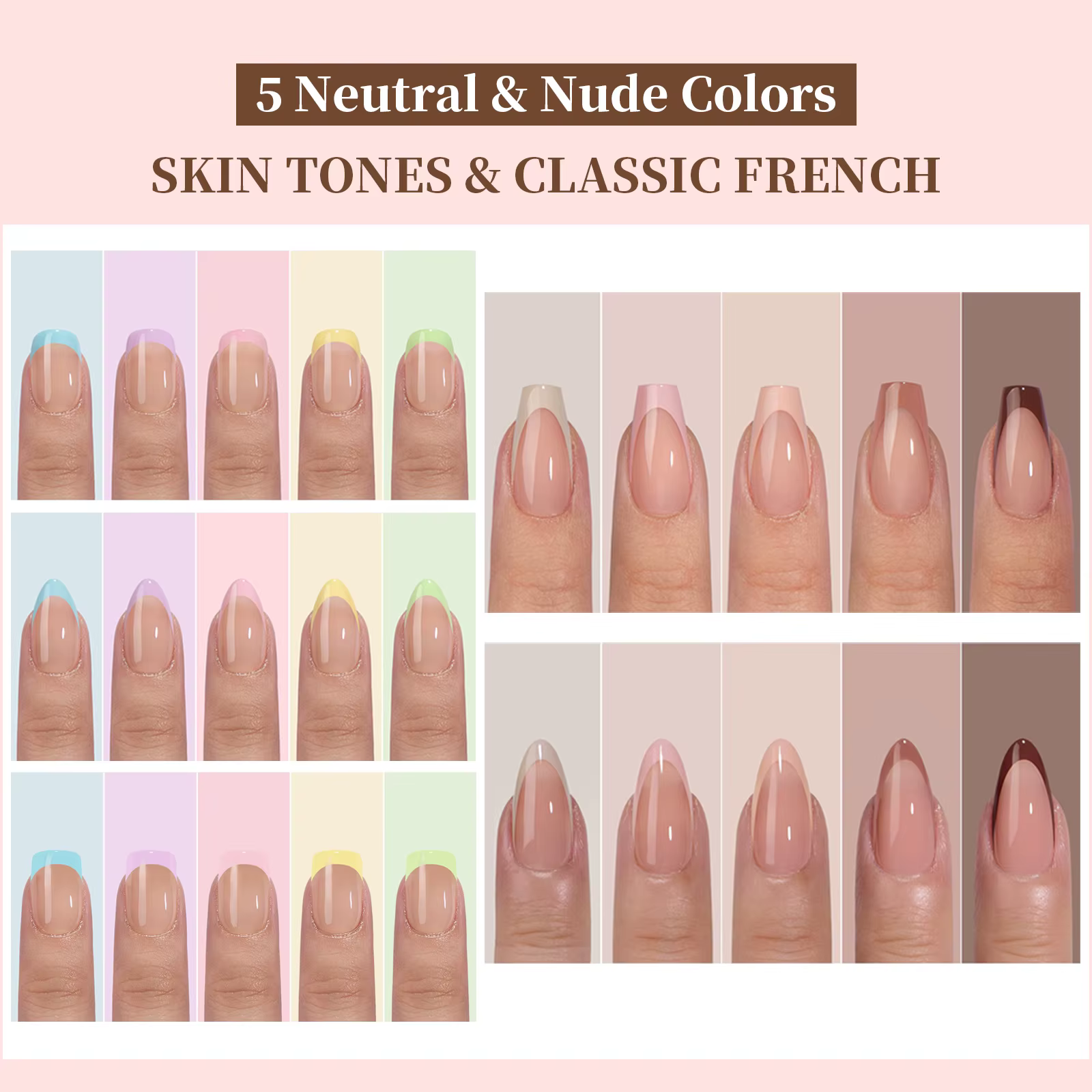 150 pièces multi-tailles faux ongles presse sur ongles acryliques amande français portant armure amo