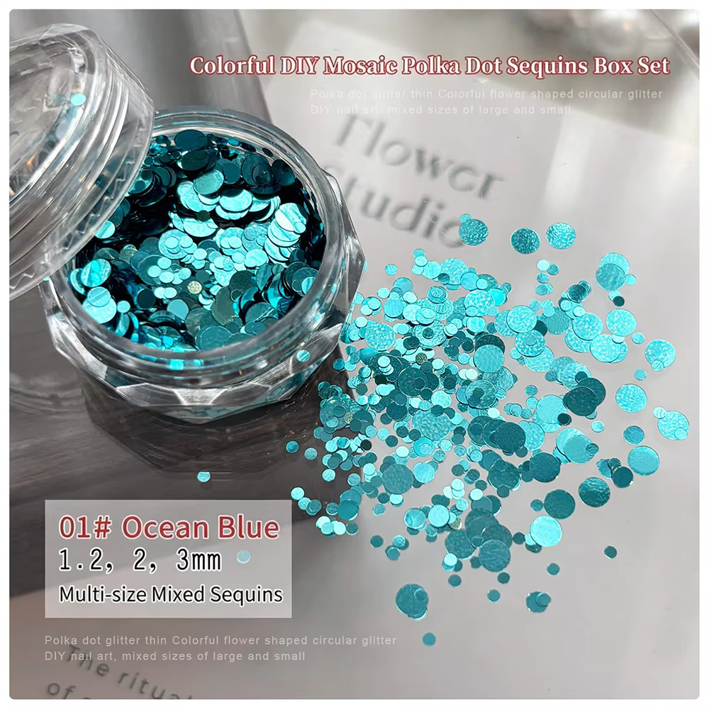 1 boîte de paillettes pour ongles en forme de fleurs 3D colorées, mini flocons circulaires pour ongl