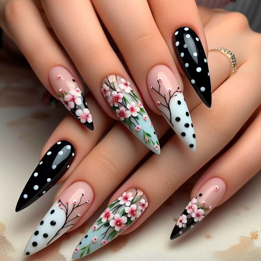 Faux ongles carrés mi-longs pour femmes et filles, jolies fleurs en forme de cœur, plumes et papillo