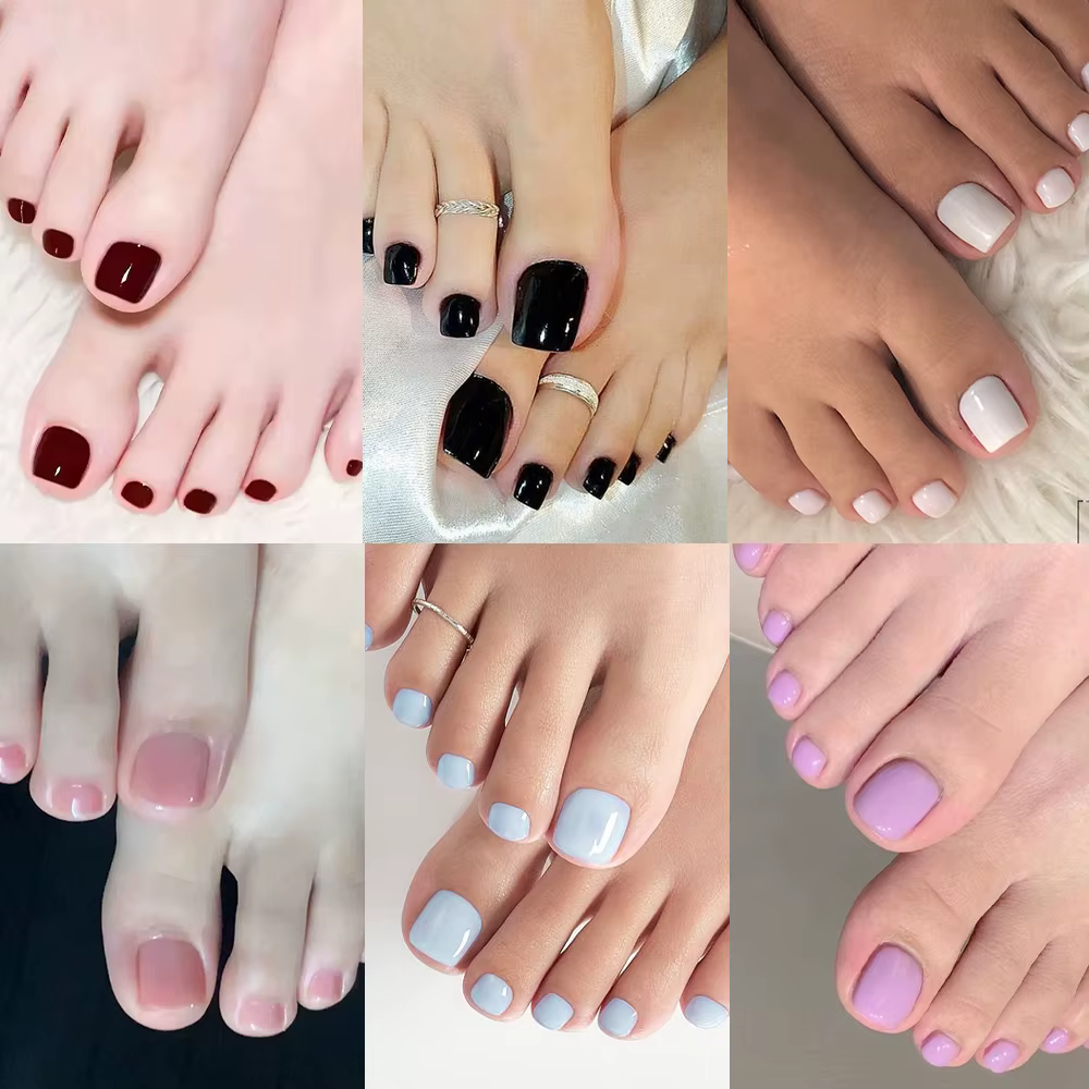 144 pièces faux ongles carrés courts bleu lac/blanc/rouge/nu presse sur ongles brillant couverture c