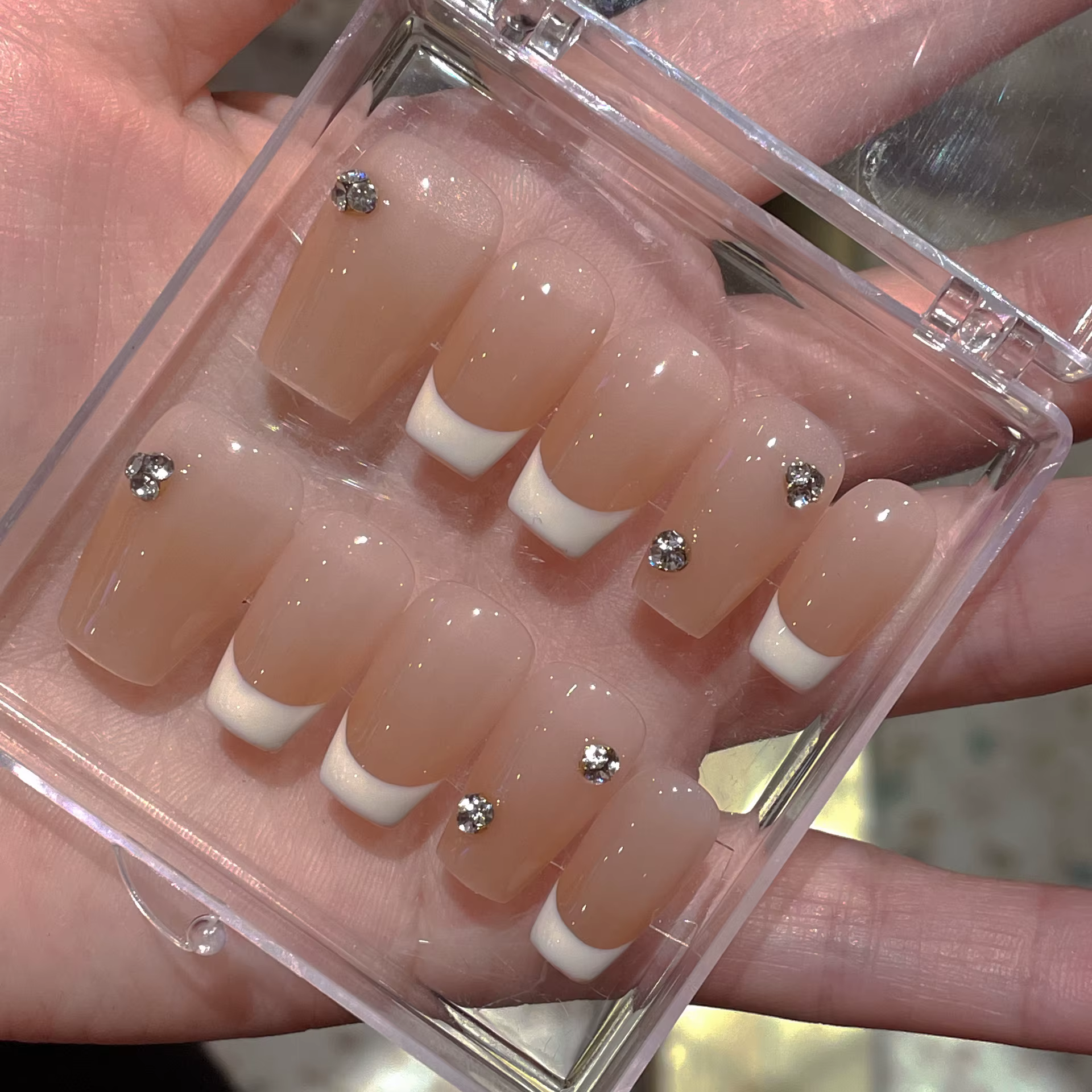 10 pièces faux ongles français simples avec colle acrylique faux ongles nus cercueil à la main press