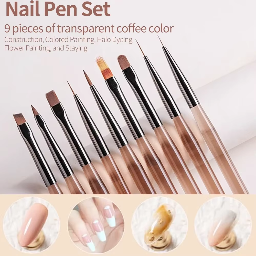 9 pièces brosse à ongles pour Nail Art Design ongles pointe affichage outil de peinture Gel UV peint