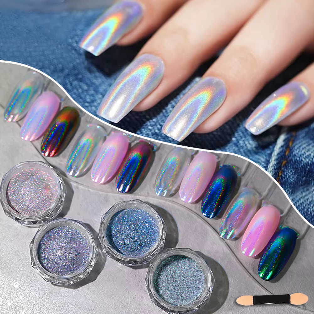 1 boîte Laser brillant miroir ongles paillettes Ultra fin brillant holographique ongles poudre métal