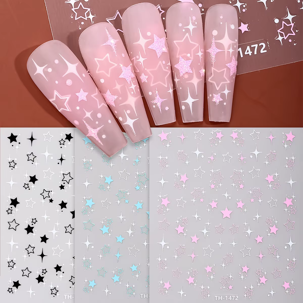 Autocollant étoile 3D noir et blanc pour Nail Art, décalcomanies auto-adhésives pentagramme Y2K, cur