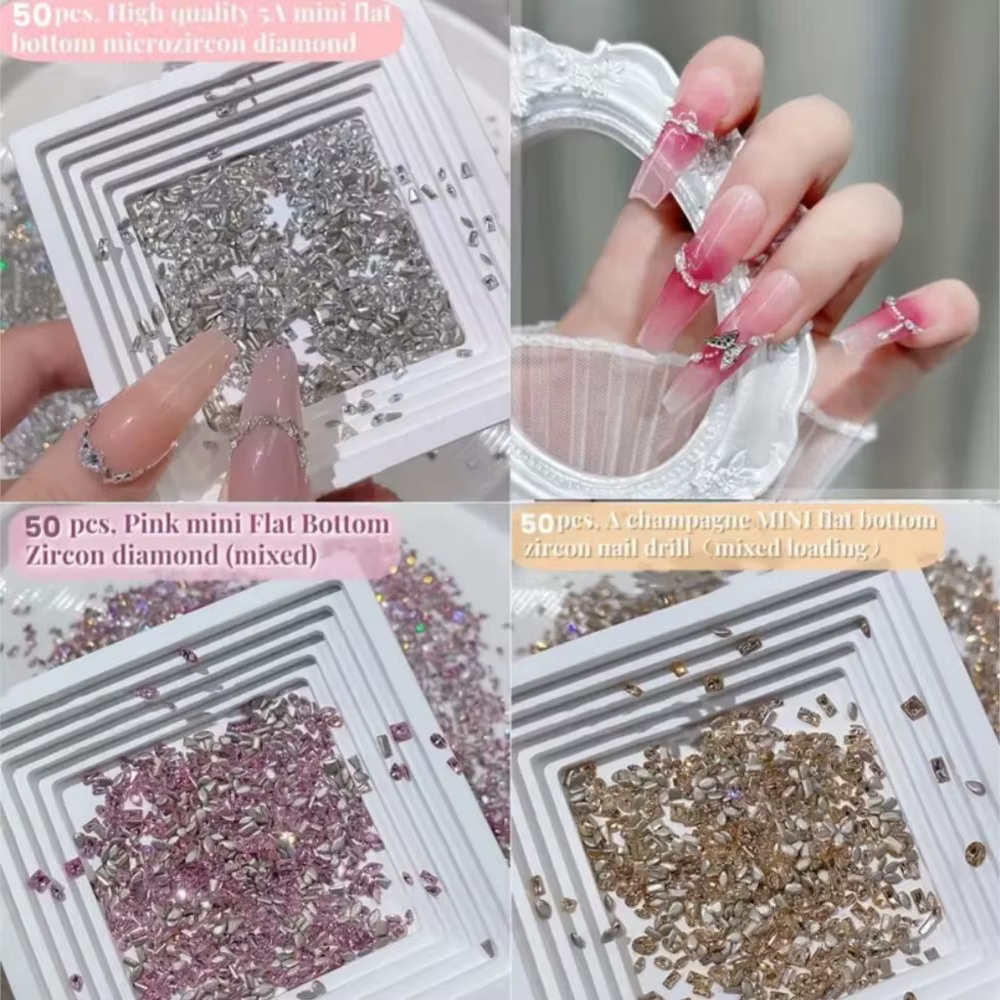 50 pièces taille mixte fond plat Zircon diamant breloques pour ongles 2-3mm pierres précieuses Mini