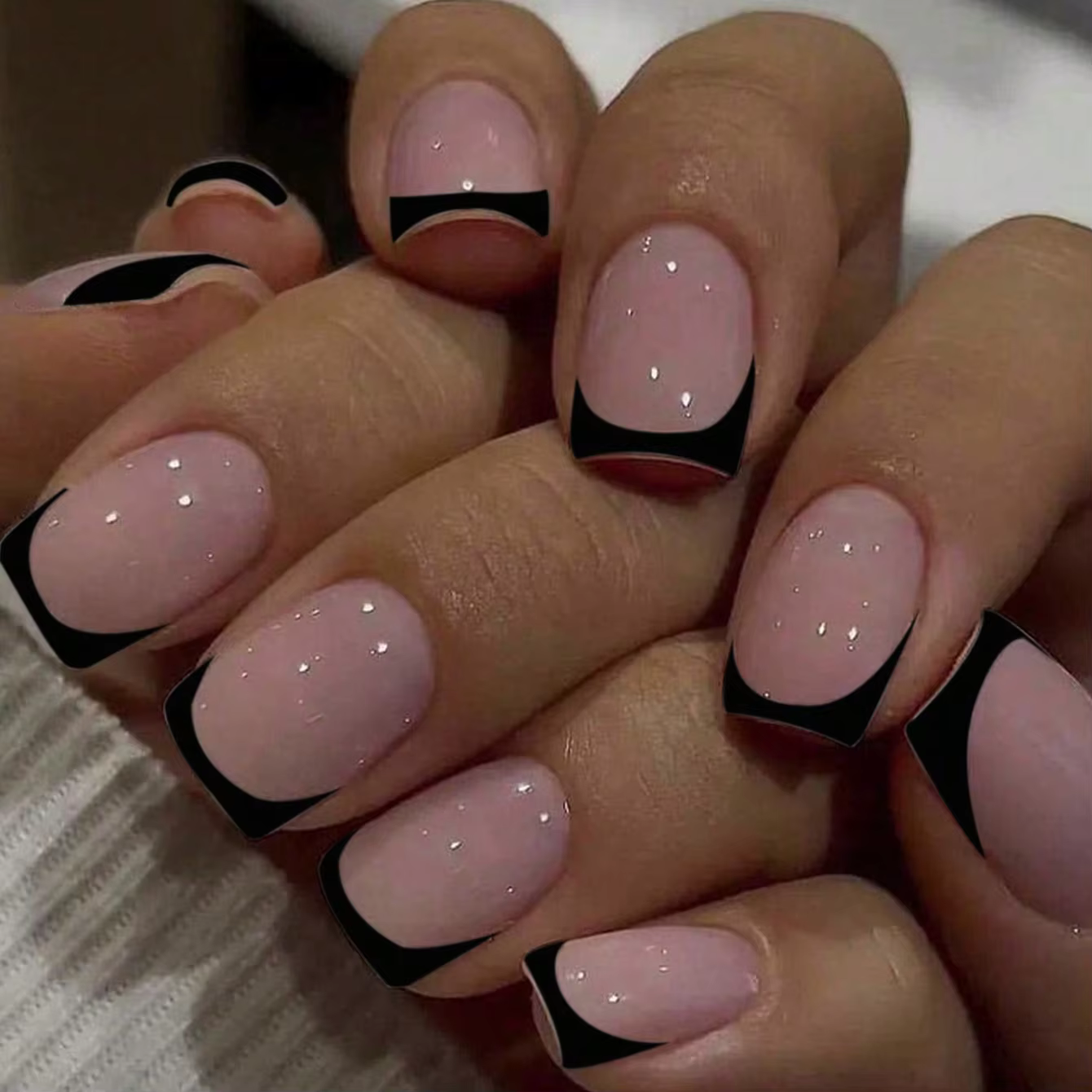 Faux ongles français noirs pointus, courts et moyens, faux ongles carrés, ongles acryliques entièrem